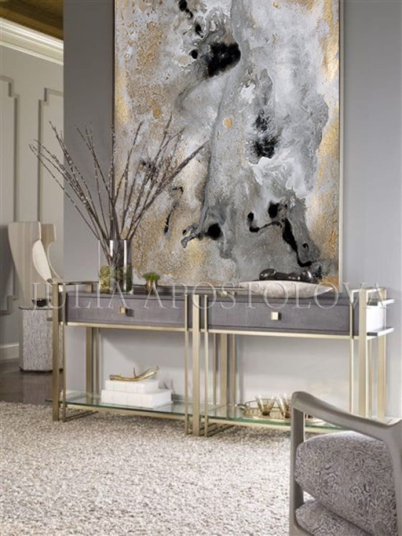 Large Wall Art Abstract GOLD LEAF PAINTING Neutral Wall Art Canvas Gold Leaf Luxury Decor Julia Apostolova image 5