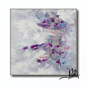 Minimalist Painting Floral Abstract Wall Art White Purple and Silver Landscape ART Gift for Her 'Morning Glory'' by Artist Julia Apostolova image 9