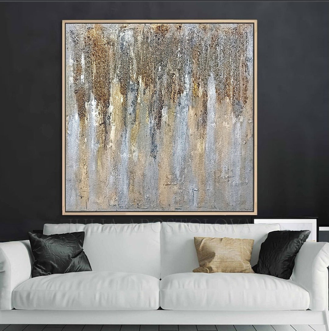 Large Textured Painting Abstract Gold Silver Wall Art Etsy