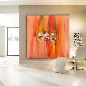 Orange Abstract Art, Minimalist Painting, Orange Wall Art Autumn Painting, Textured Wall Art Canvas, Large Wall Decor with Orange and Yellow