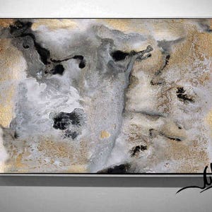 Grey and Gold Wall Art, Black Gold Print, Contemporary Art Abstract Painting, Gold Leafing, Wall Art Canvas, Watercolors Print, Modern Décor image 4