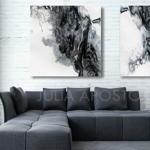 45x45'', Black and White Watercolour Painting, Abstract Print, Large Wall Art, Canvas Art Abstract, Black White Print, Modern Wall Decor image 6