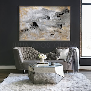 Large Wall Art Abstract GOLD LEAF PAINTING Neutral Wall Art Canvas Gold Leaf Luxury Decor Julia Apostolova image 4