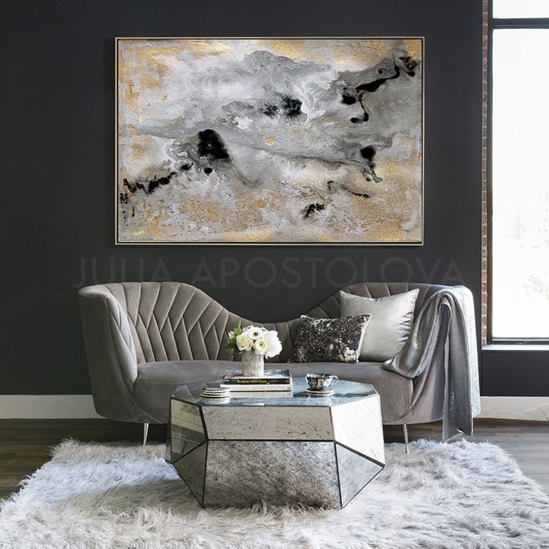 Large Wall Art Abstract GOLD LEAF PAINTING Neutral Wall Art Canvas Gold Leaf Luxury Decor Julia Apostolova image 4