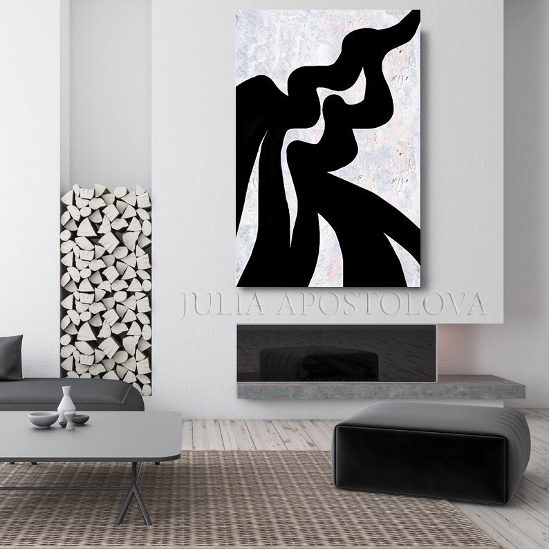 Black and White Huge Wall Art Paintings Abstract Canvas Set Etsy