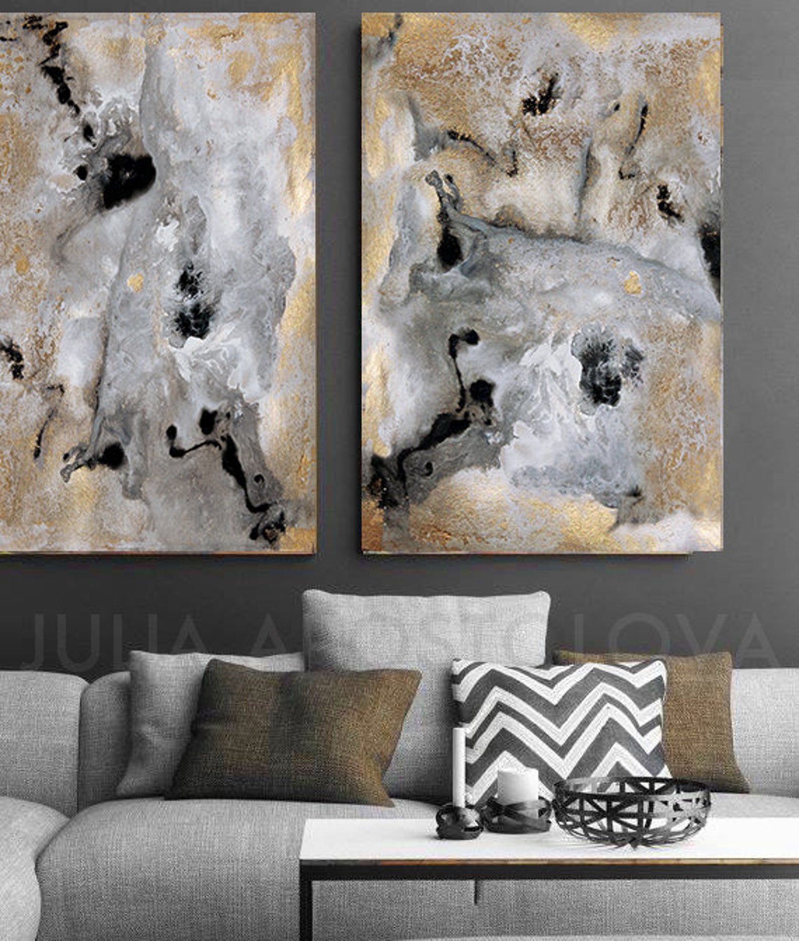 Rectangle Wall Art Gold Leaf Print Large Abstract Canvas Etsy