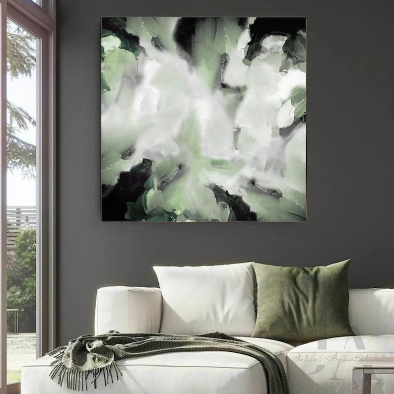 Sage Green Wall Art Framed Abstract Painting Extra Large Print on ...