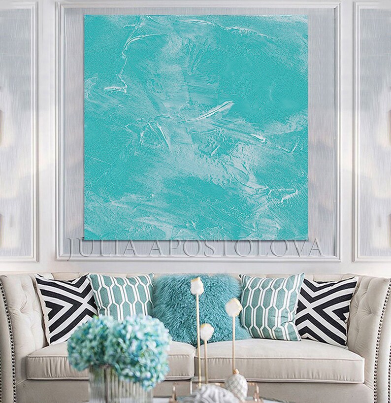 Turquoise Wall Art Minimalist Painting Zen Decor Abstract Etsy
