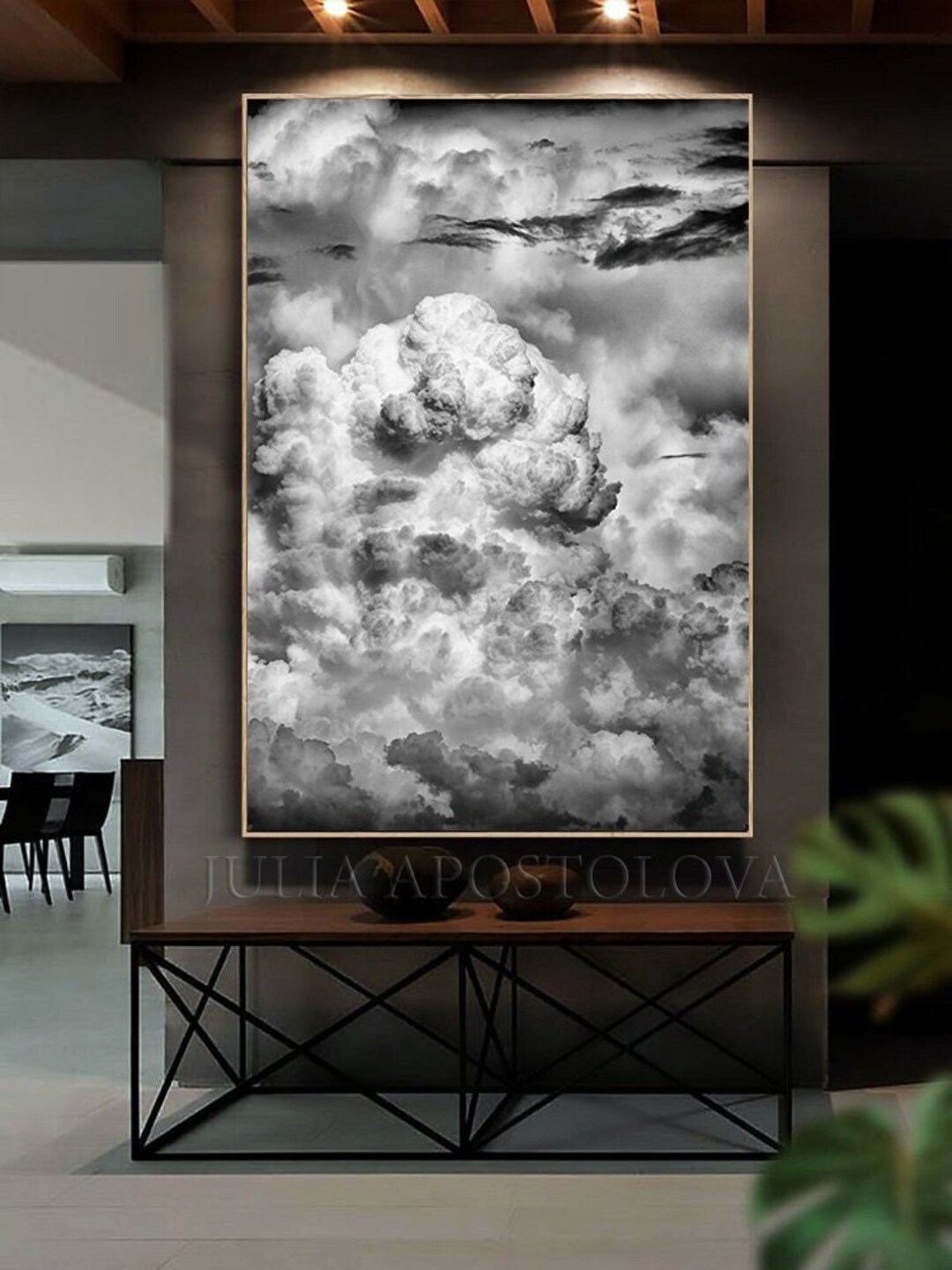 Black White Cloud Print Monochrome Wall Art, Large Canvas Painting ...