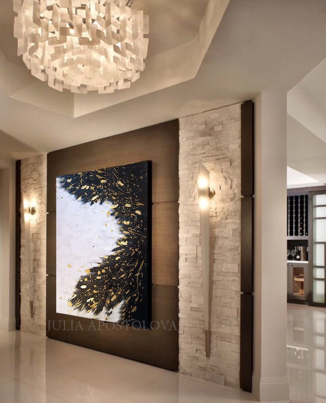 Original Abstract Painting Large Wall Art Gold Leaf Painting Black ...