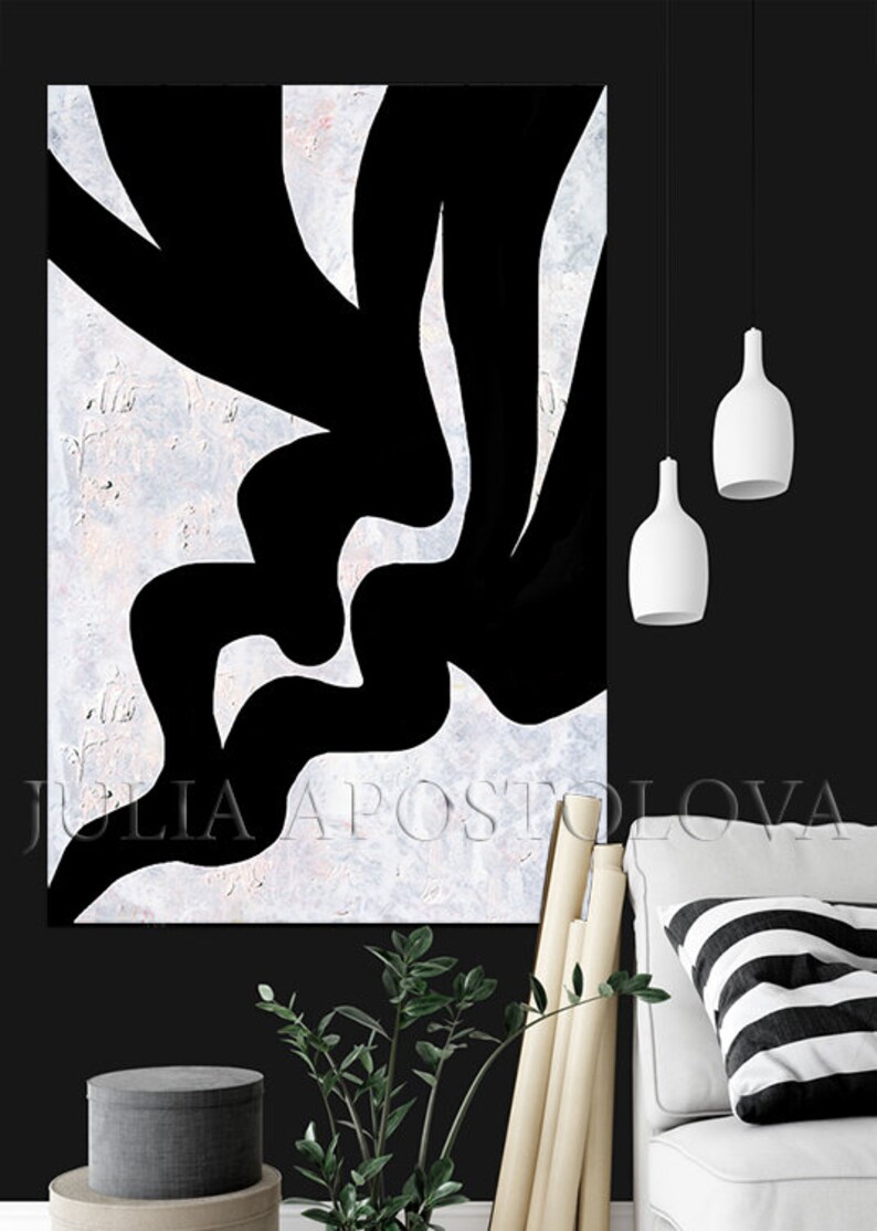 Black and White Huge Wall Art Paintings Abstract Canvas Set Etsy