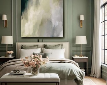 Sage Green Wall Art Framed Abstract Painting Extra Large Print on Canvas Perfect for Every interior, modern bedroom boho decor- Gift for Him