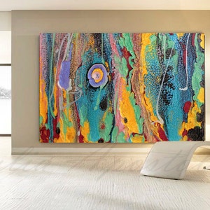 Abstrakter türkisfarbener Druck, Kunst, zeitgenössische abstrakte Malerei, Großdruck, bunter Druck, türkisfarbenes Wohndekor, Wasser, riesige moderne Wandkunst