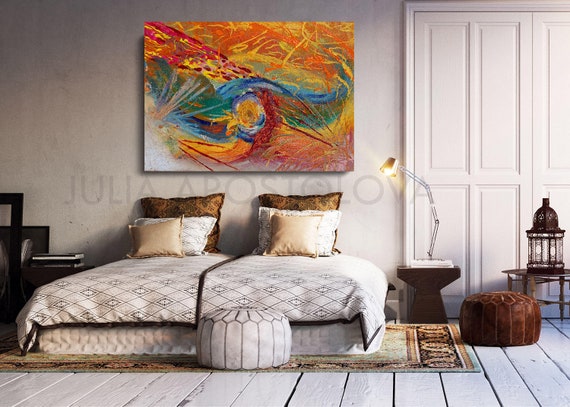 Large Abstract Print With Orange Green Gold Rainbow Colorful Abstract Print Modern Wall Decor For Living Room Bedroom Or Office Decor