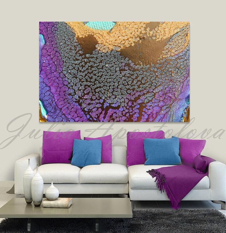 Canvas Wall Art Abstract Print Purple Painting Gold Abstract Huge Wall Art Modern Painting Abstract Canvas Purple Large Home Decor image 3