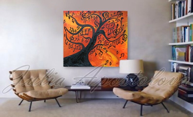 Music Painting Abstract Music Wall Art Musical Notes Musical Tree Modern Canvas Gift for Musician Large Wall Art Print Music Gift for Him image 4