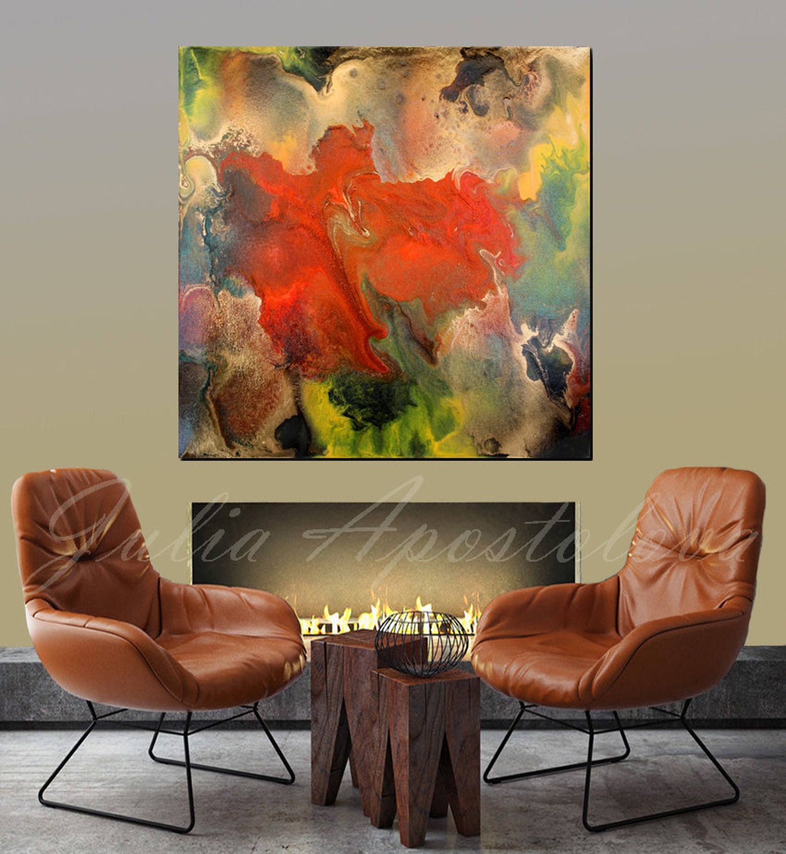 Large Wall Art Abstract Canvas Art Red and Gold Print Gold Etsy