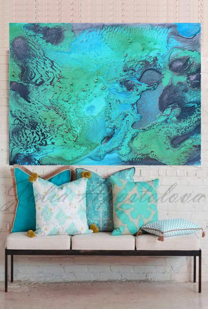 Turquoise Print Aqua Wall Art Abstract Painting Tropical | Etsy