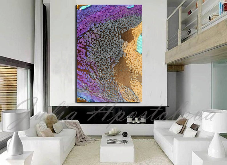 Canvas Wall Art Abstract Print Purple Painting Gold Abstract Huge Wall Art Modern Painting Abstract Canvas Purple Large Home Decor image 7