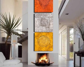 70''Huge Abstract, Triptych Painting, 3 Parts Canvas Print, Gold, Silver, Copper, Large, Modern Wall Art, Office Decor, Julia Apostolova
