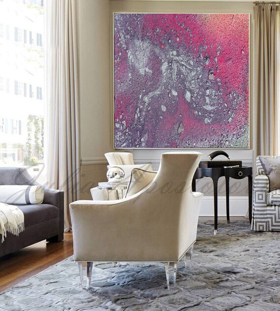 Purple Gray Wall Art Pink Silver Painting Abstract Etsy UK