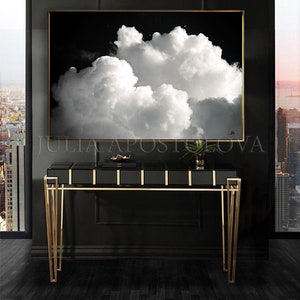 80'' CLOUD PAINTING Black and White Cloud Wall Art Minimalist Painting Print Abstract Cloud Canvas & Large Wall Art Modern Painting by Julia image 5