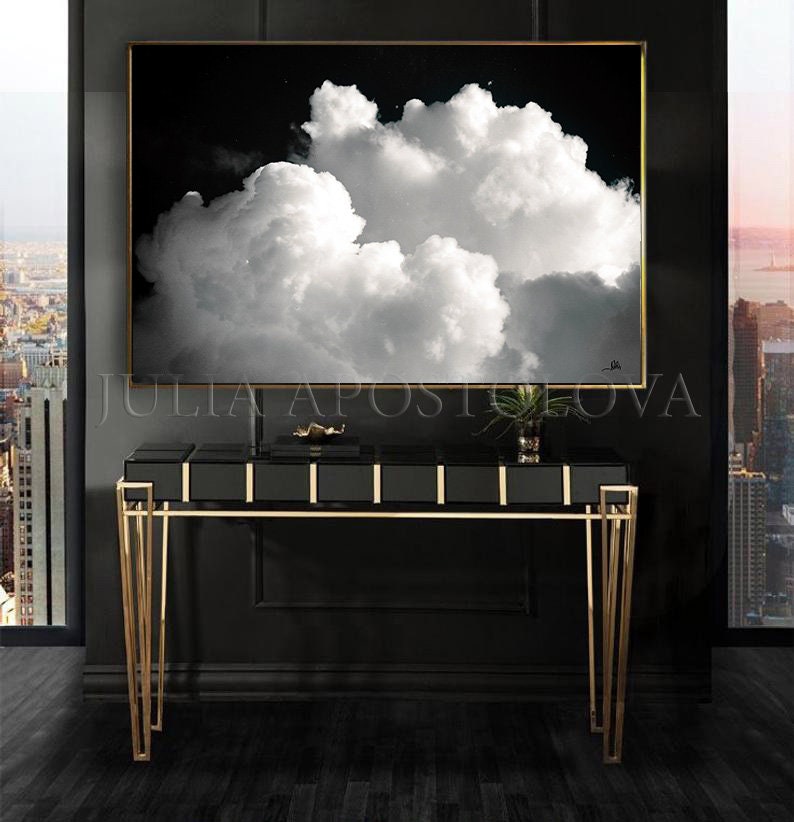 80'' CLOUD PAINTING Black and White Cloud Wall Art Minimalist Painting Print Abstract Cloud Canvas & Large Wall Art Modern Painting by Julia image 5