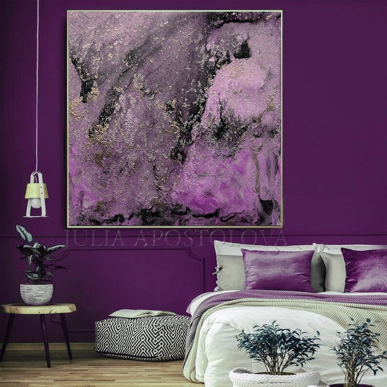 Purple and Black Large Wall Art Purple Abstract Painting Etsy