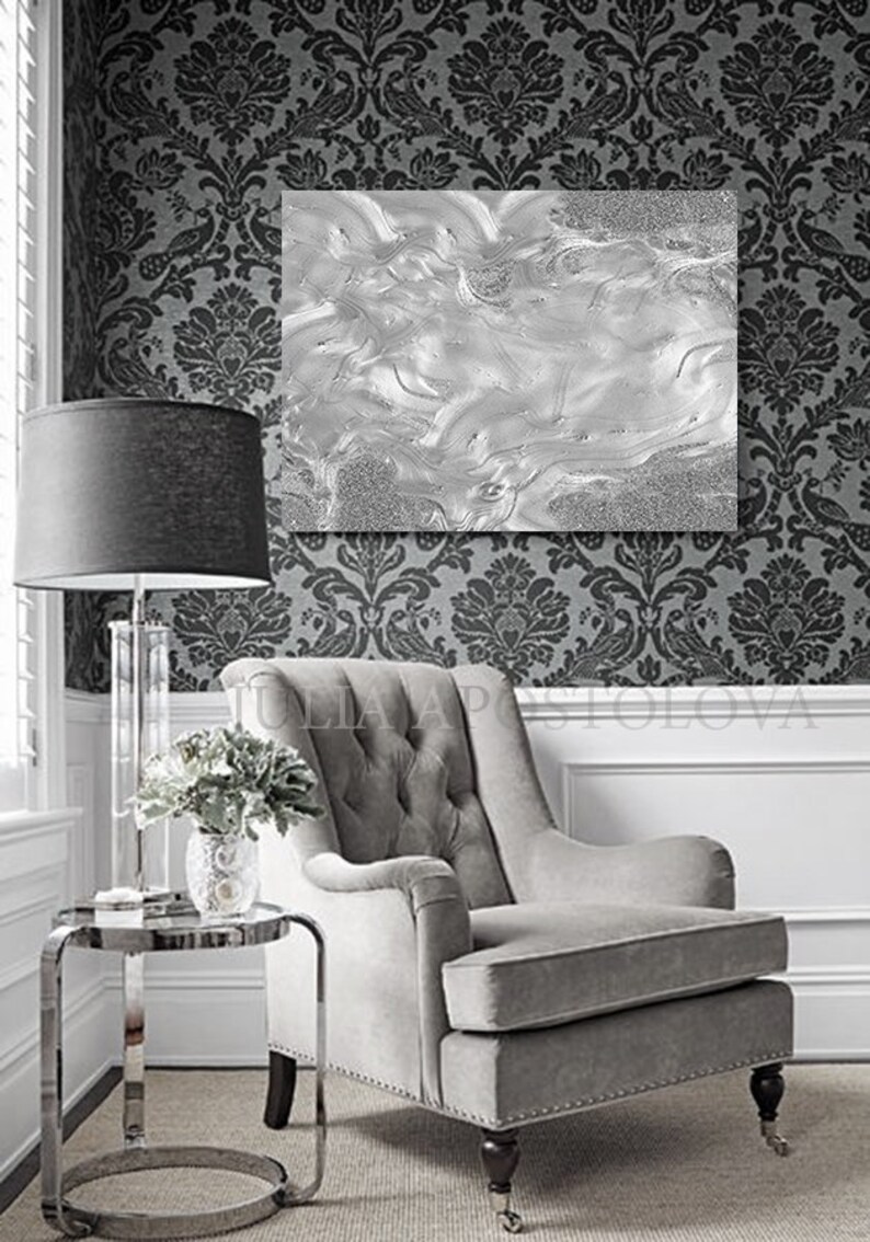 Grey Wall Art Silver Embellished Grey Canvas With Metallic Etsy UK