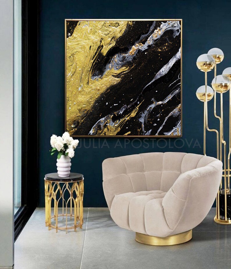 45 Black And Gold Art Canvas Print Watercolour Painting Large Elegant Wall Modern Home Decor Chasing The Milky Way