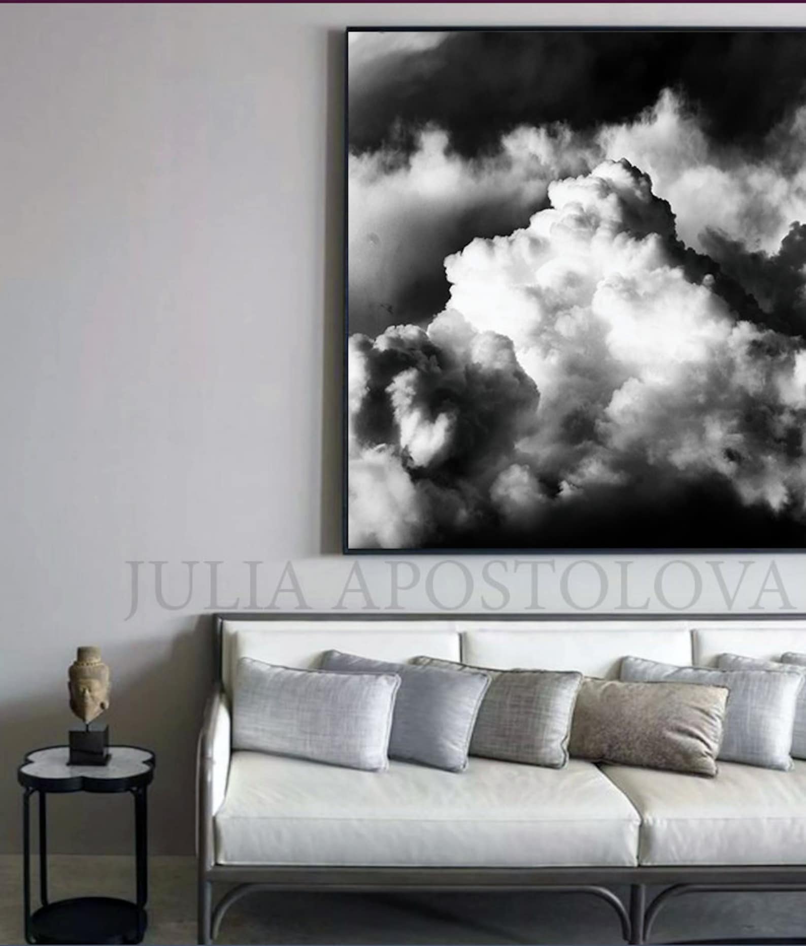 Black White Cloud Print Painting, Trending Wall Art Decor, Scandinavian ...