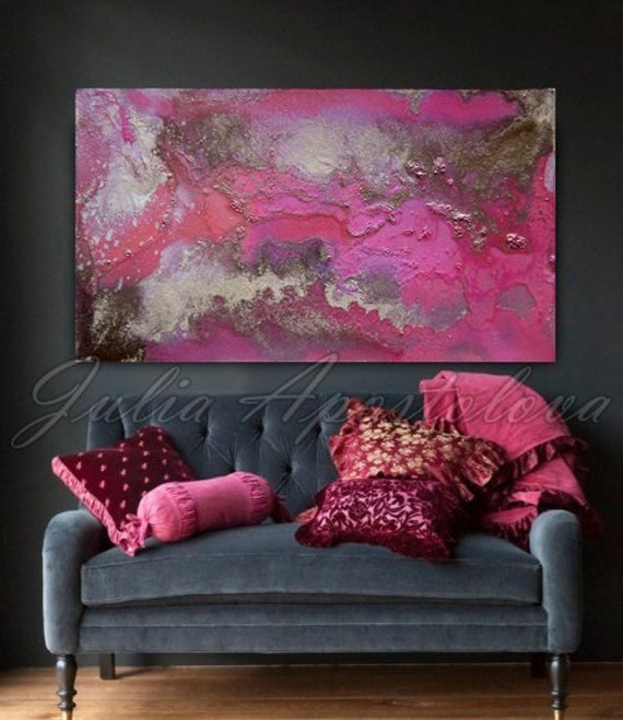 Art Abstract Painting Large Pink Painting Print Gold Rose Etsy