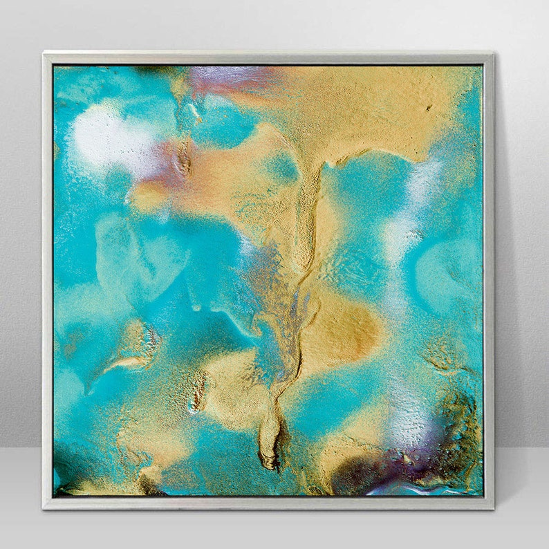 50'' Turquoise Abstract Art Teal Gold Wall Art Etsy