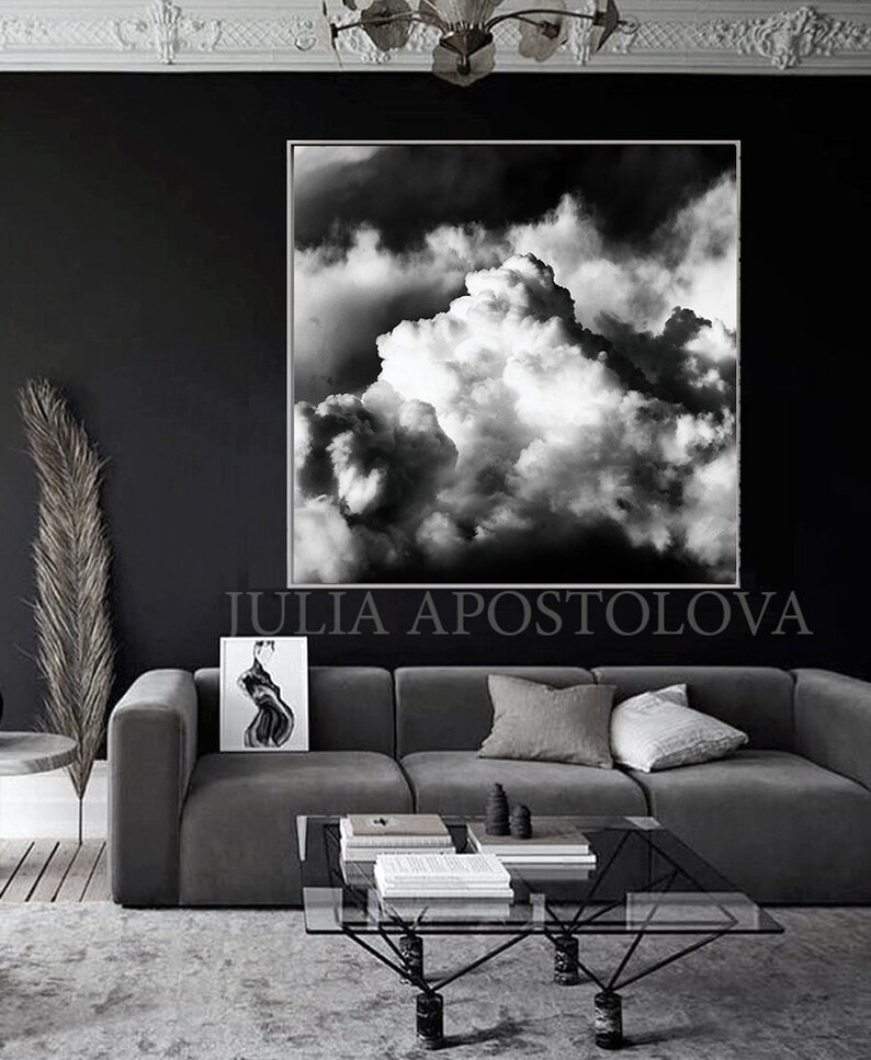 Black White Cloud Print Painting Trending Wall Art Decor Black Etsy