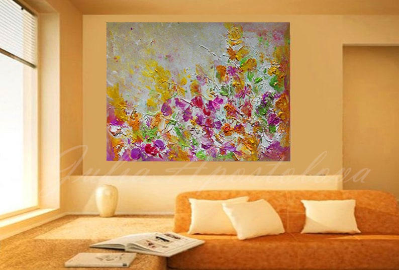 Large Wall Art Floral Abstract Painting Print Colorful Art Etsy