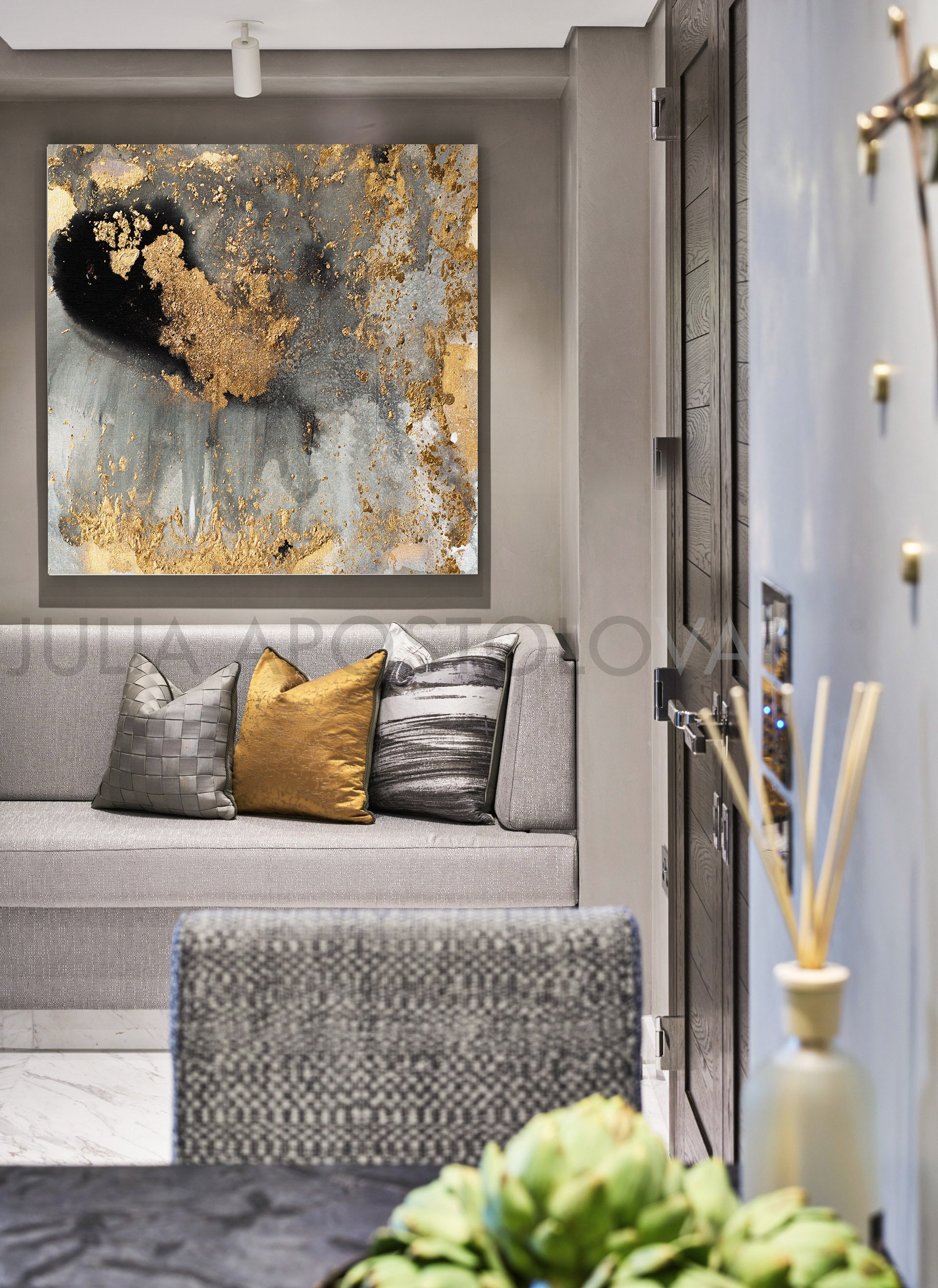 Black gray and gold living room outlet