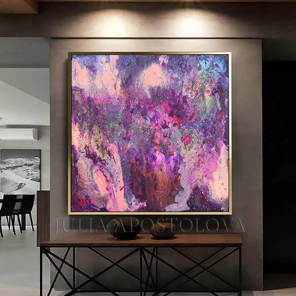 Art, peinture pourpre impression abstraite, grande décoration d'art murale, rose, paysage abstrait, art mural moderne, décoration d'intérieur violet par Julia Apostolova