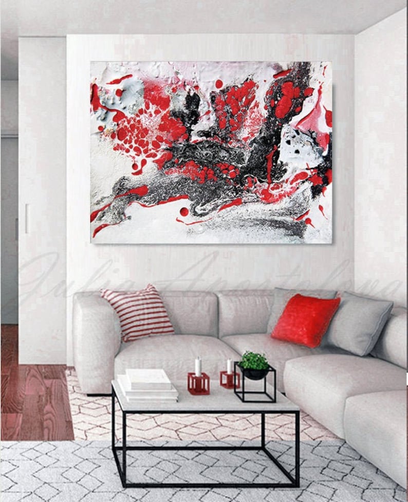White Red and Black Art Abstract Watercolor Painting Large Etsy