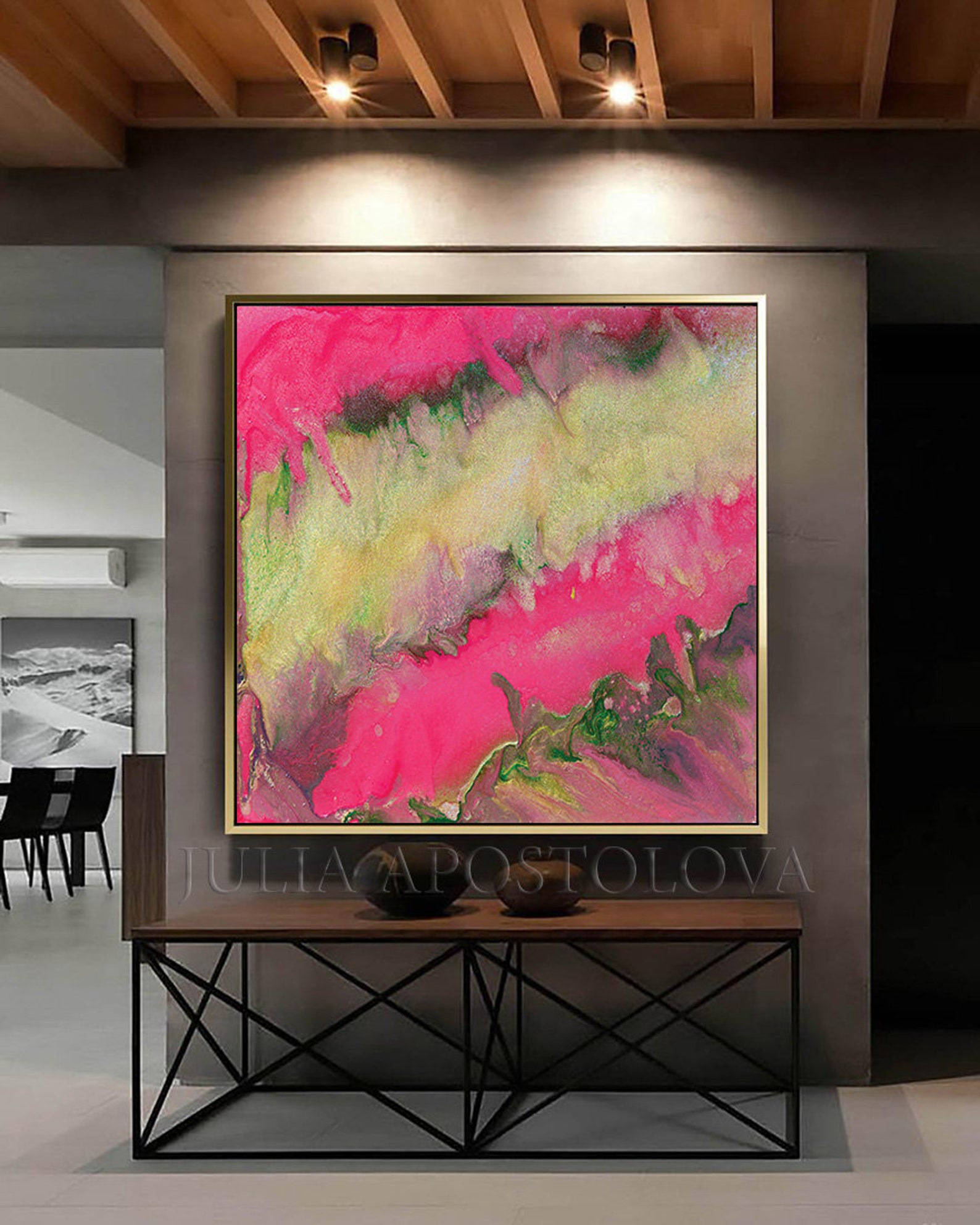 Pink Gold Wall Art Large Canvas Pink Painting Print up to Etsy