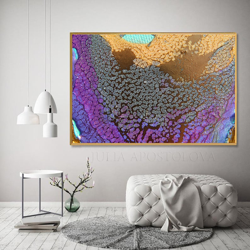 Canvas Wall Art Abstract Print Purple Painting Gold Abstract Huge Wall Art Modern Painting Abstract Canvas Purple Large Home Decor image 2