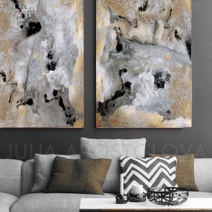 Large Wall Art Abstract GOLD LEAF PAINTING Neutral Wall Art Canvas Gold Leaf Luxury Decor Julia Apostolova image 9