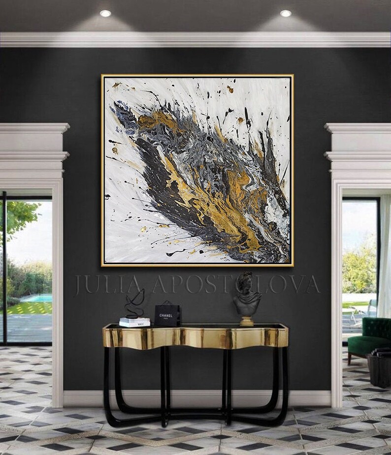 Black White Gold Leaf Art, ORIGINAL PAINTING, Abstract Painting, Gold Silver Leaf Art Extra Large Art Contemporary Art Luxury Wall Art Decor image 7
