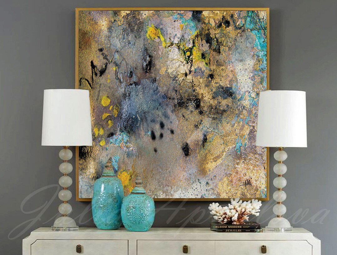 45'' Gold and Black Art Abstract Canvas Art Gold - Etsy