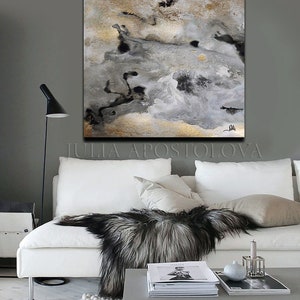 Luxury Art, Gold Leaf Paintings, Gray Gold Wall Art, Huge Wall Art, Luxury Interior, Framed Canvas Large Art 'Milky Way' by Julia Apostolova image 7