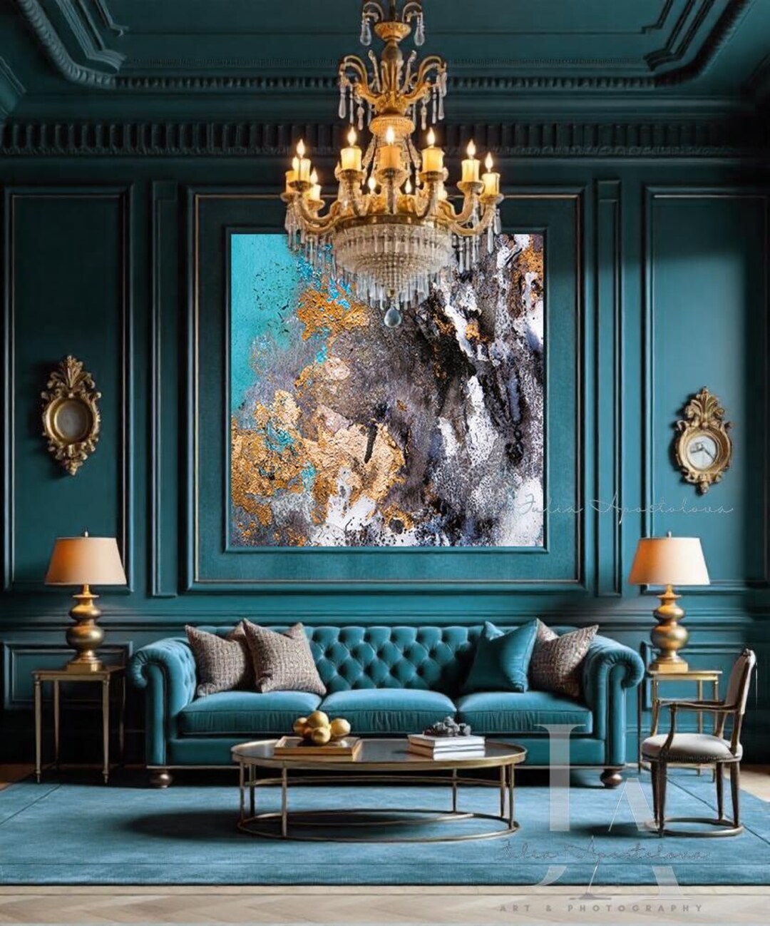 Large Abstract Painting, Gold Leaf Art, Black Gold Large Wall Art Decor ...