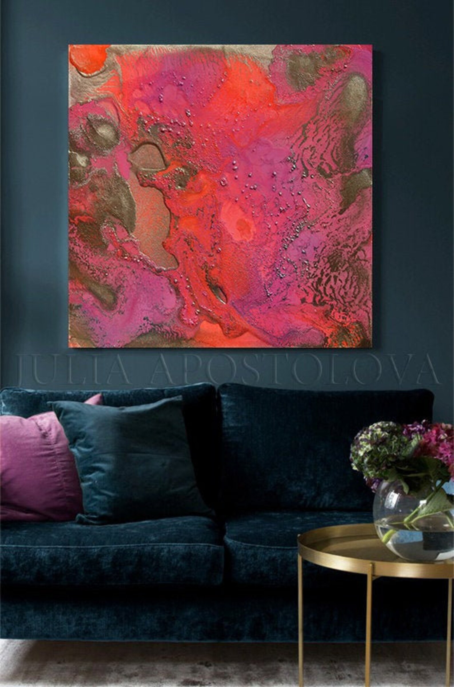 Large Wall Art Pink Gold Painting Pink Original Αbstract Art Modern ...