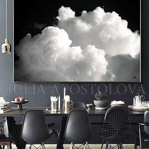 80'' CLOUD PAINTING Black and White Cloud Wall Art Minimalist Painting Print Abstract Cloud Canvas & Large Wall Art Modern Painting by Julia image 4