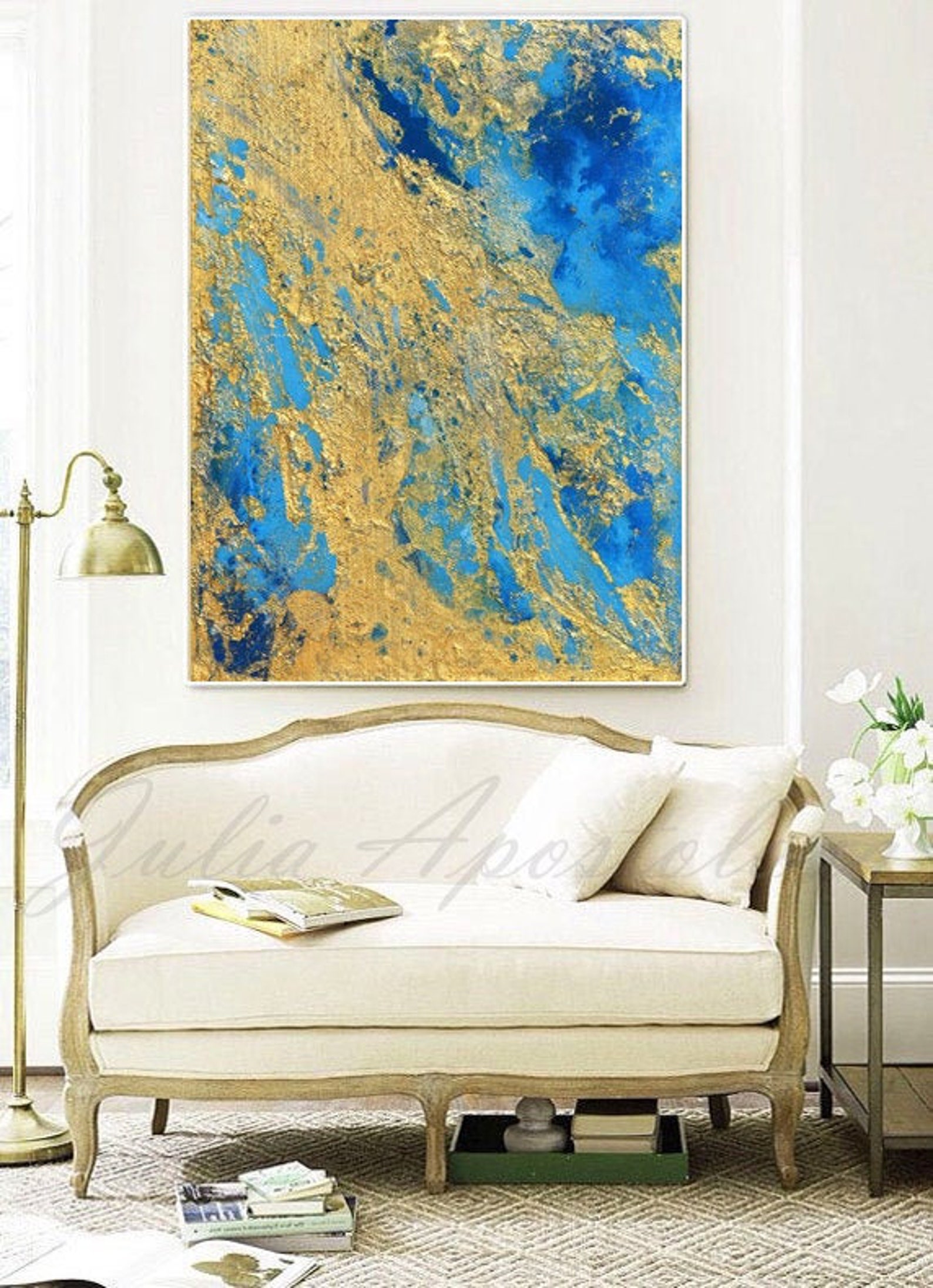 Abstract Art Blue and Gold Wall Art Coastal Landscape Etsy