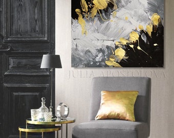 Grey Gold Black Art Elegant Wall Art for Livingroom Textured
