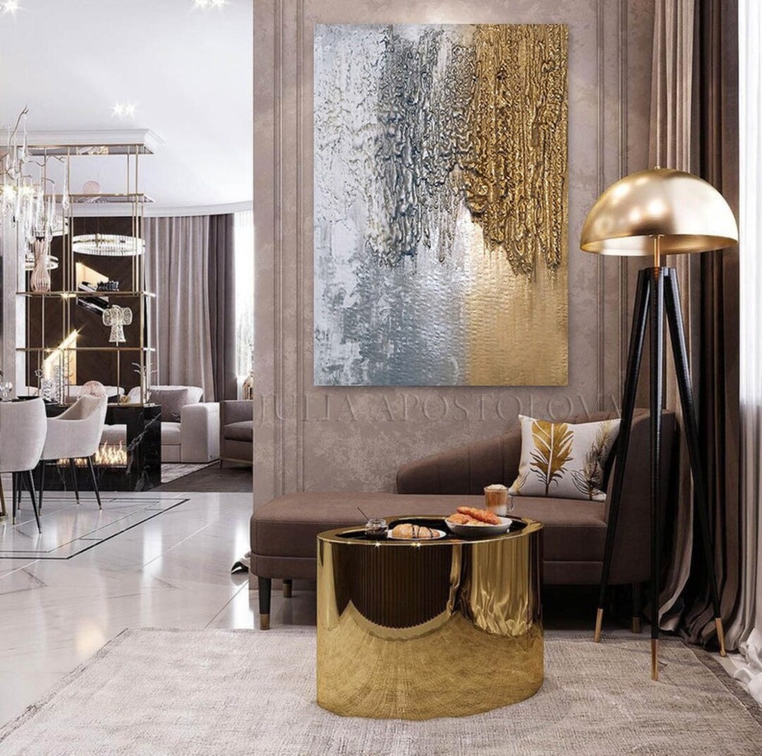 Wabi Sabi Wall Art Large Abstract 3d Painting Gold Silver White ...